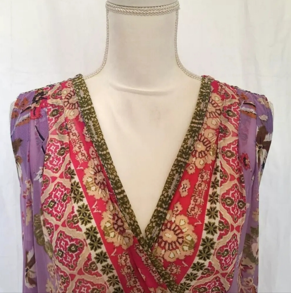 Free People *In Light Purple* Havana Floral Mesh Muscle Tank Top XS V-Neck - Picture 2 of 6